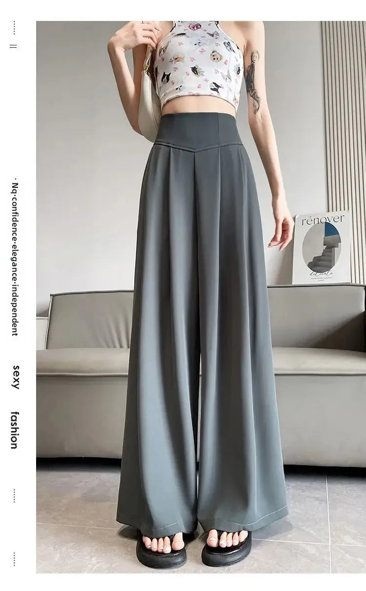 High Waist Wide Leg Straight Cut Casual Loose Long Pants Women's Suit Pants Spring Summer New Arrival Floor Length Trousers