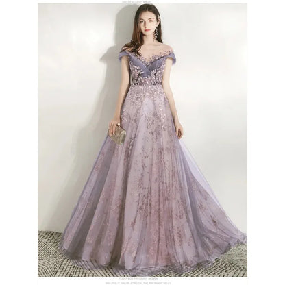Banquet Evening Dress Dress Female 2025 New Style Temperament Company Annual Meeting Birthday Glitter Host Art Exam Tail Dress