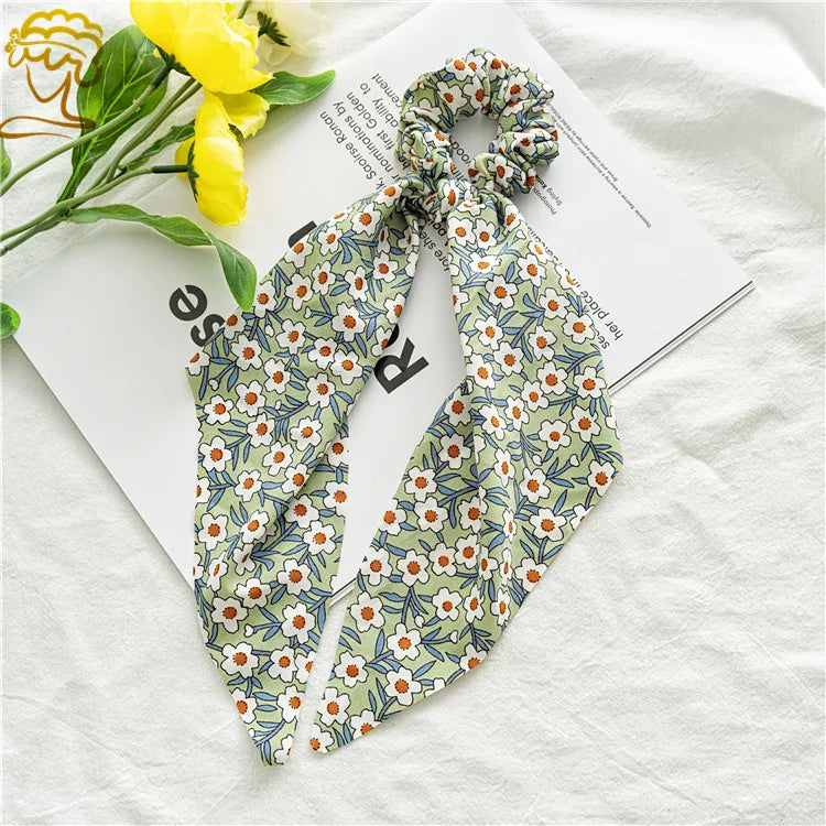 Women's Hair Accessories Girl Lady Elastic Headband Scrunchies With Ribbon Floral Design Trend Bandana Band Headbands Fashion