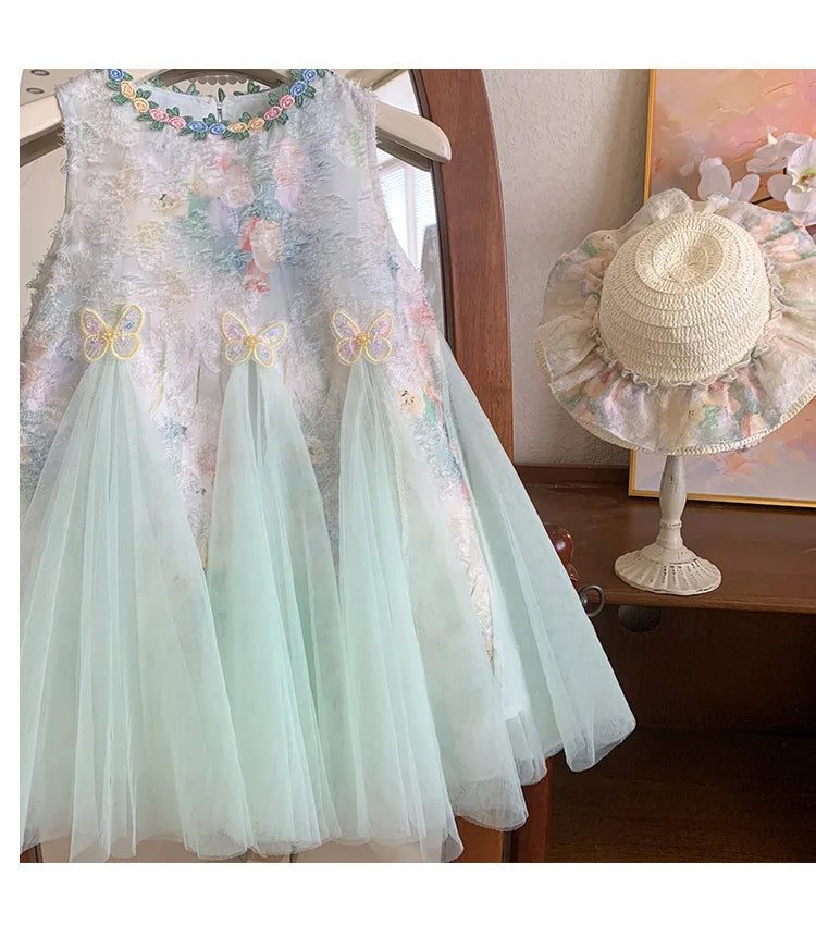 Girls Dress Summer  New Tank Top Dress Children Holiday Children Baby Beautiful Puff Princess Dress
