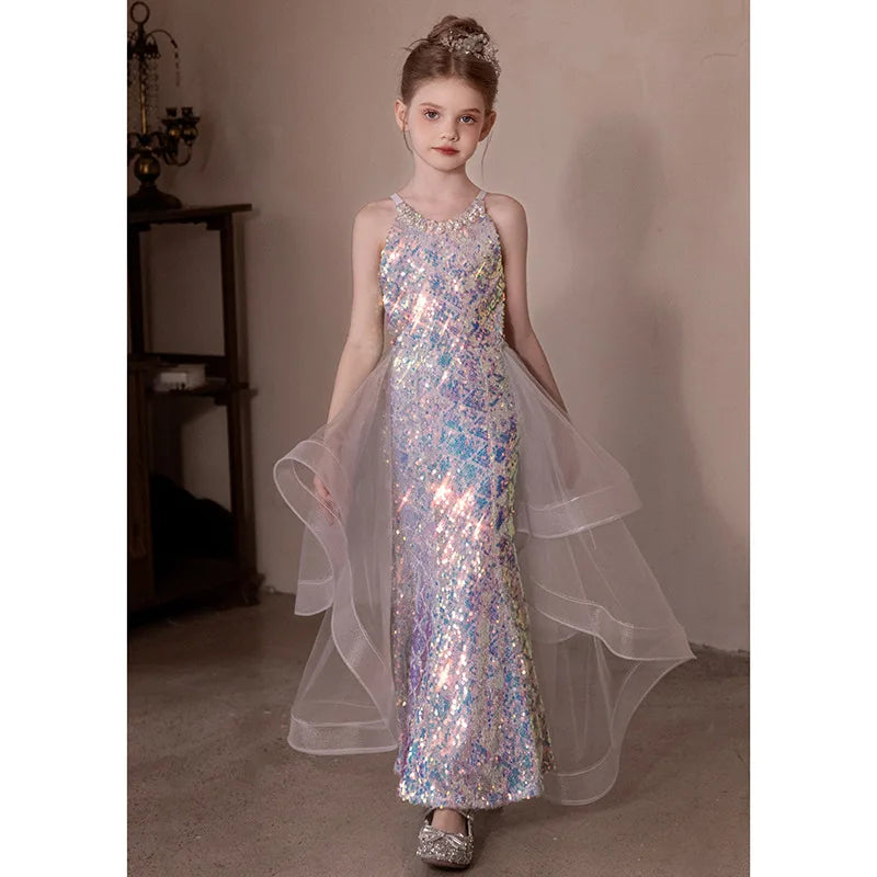 Children's Princess Dress Shiny Sequined Dress For Girls 2Y 10 12 Years 14 Years Mermaid Elegant Teen Party Evening Dress