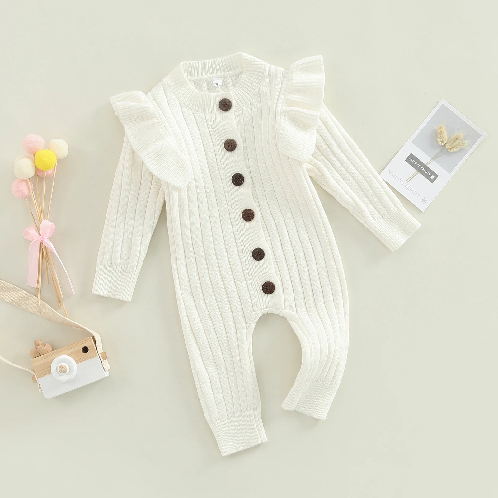 New  Winter Baby Girl’s Knitted Long Sleeve Sweater Jumpsuit Fashion Solid Color Round Neck Ruffles Button Warm Romper Outfits (Available)