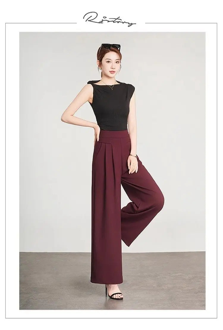 Women's Black High Waist Wide Leg Pants Pleated Loose Fit Formal Casual Trousers