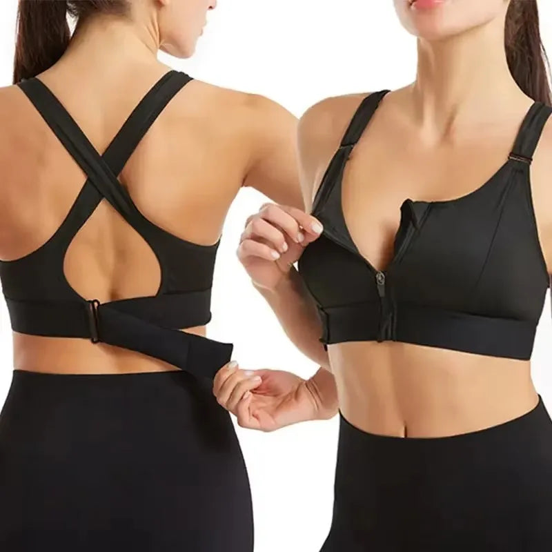 Sports Bras For Women Front Zipper Adjustable Strap Shockproof Elastic Fitness Athletic Brassiere Slim Yoga Crop Top
