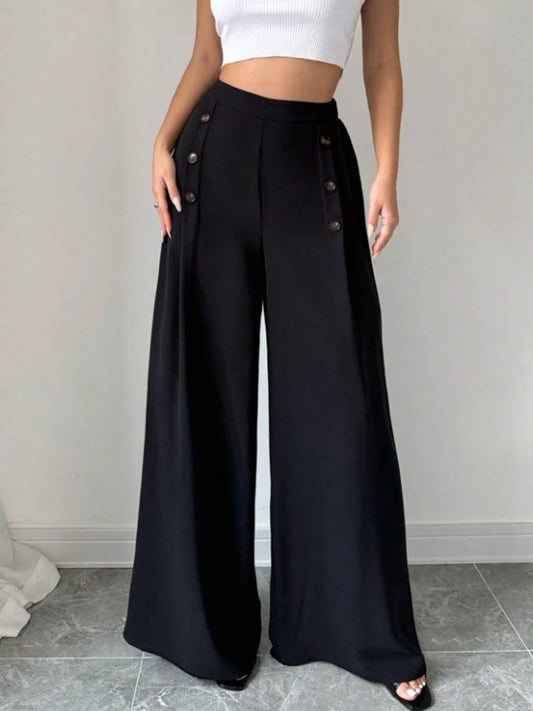 Fashionable Elegant High Waist Wide Leg Pants for Women Spring Summer Atmospheric Great Style Long Trousers