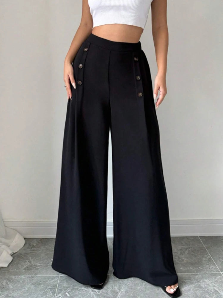Fashionable Elegant High Waist Wide Leg Pants for Women Spring Summer Atmospheric Great Style Long Trousers