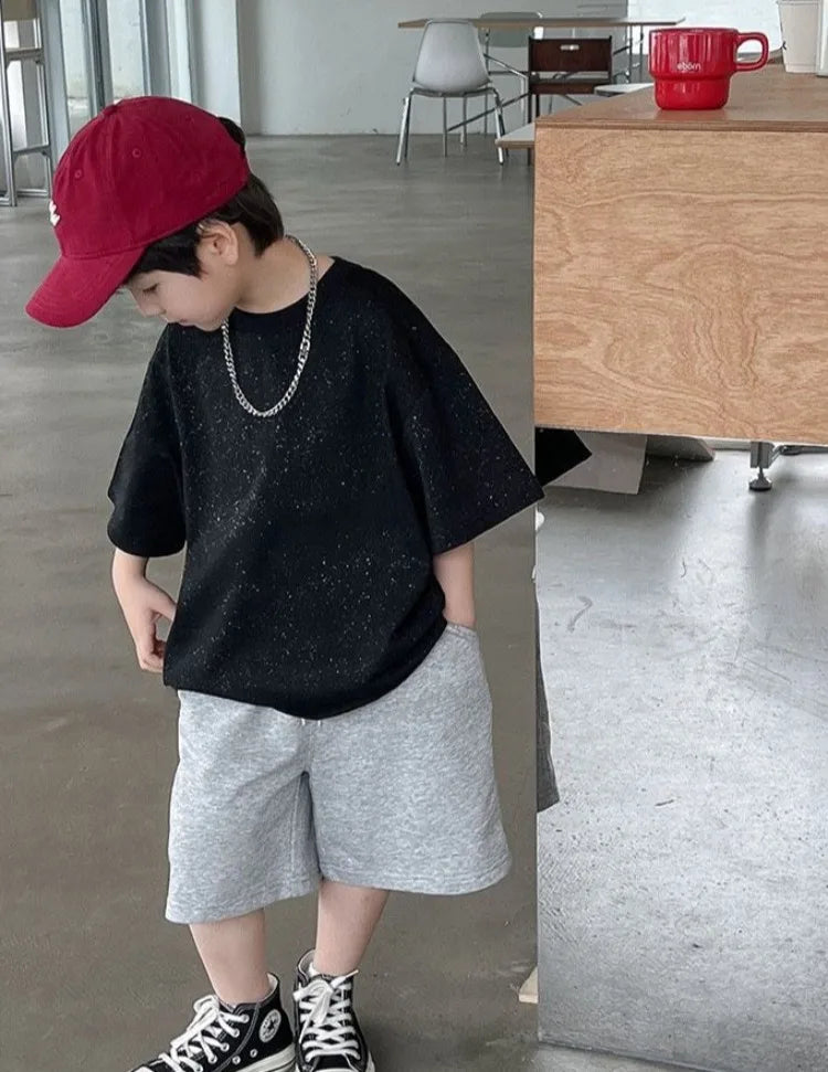 Kids' Oversized Star Print T-Shirt Korean Style Summer Casual Breathable Cotton Top
