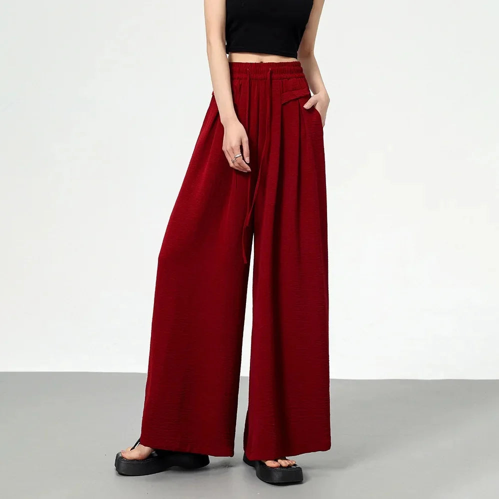 High Waist Wide Leg Pants Women's Ice Silk Loose Fit Casual Trousers Skirt Spring Summer New Style Sliko Moutain Lazy Pants