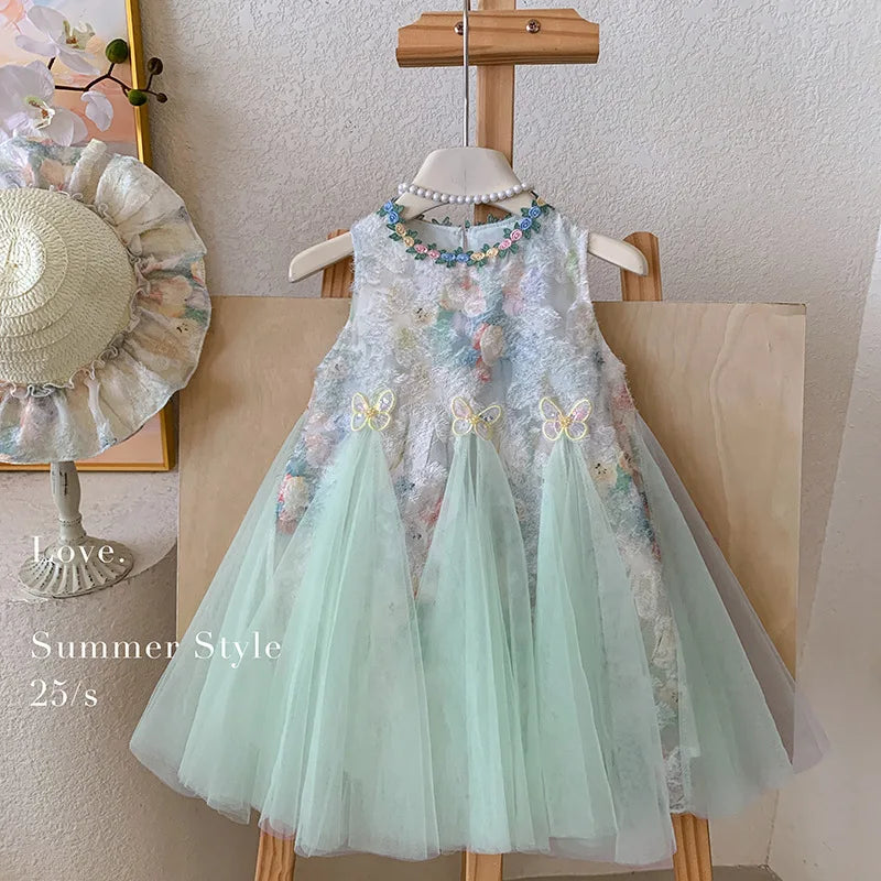 Girls Dress Summer  New Tank Top Dress Children Holiday Children Baby Beautiful Puff Princess Dress