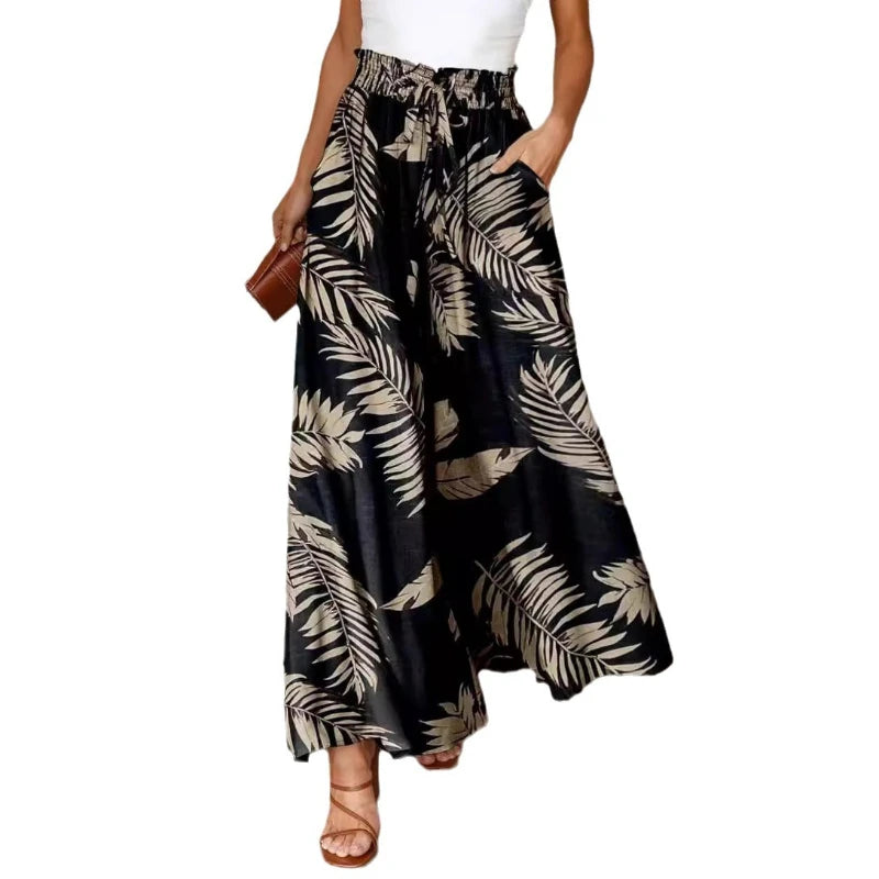 Pant Women Wide Leg Long Pants Print Floral Elastic Waist Straight Trousers  Streetwear Elegant Maxi Capris Loose Summer