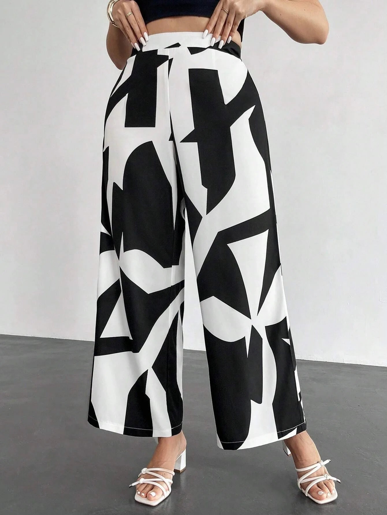 New Pantalones De Las Mujeres Spodnie Beach Geometric Print Vacation Loose Wide Leg Pants Women High Waist Casual Straight Pants