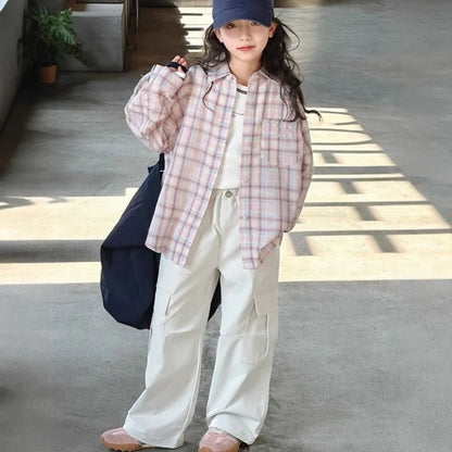 Girl's Shirt Spring and Autumn 2025 New Children's Spring Clothing Top, Stylish Thin Children's Plaid Shirt