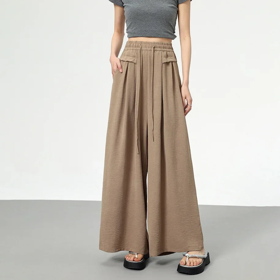 High Waist Wide Leg Pants Women's Ice Silk Loose Fit Casual Trousers Skirt Spring Summer New Style Sliko Moutain Lazy Pants
