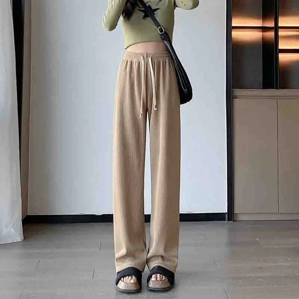Comfortable High Waist Drawstring Straight Pants Yamamoto Solid Loose Trousers Retro Simple Wide Leg Pants Streatwear