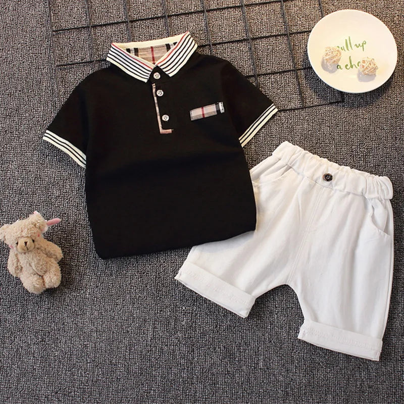 Fashion Boys Clothes Sets Toddler Kids Polo T-shirt + Shorts Children's Clothes