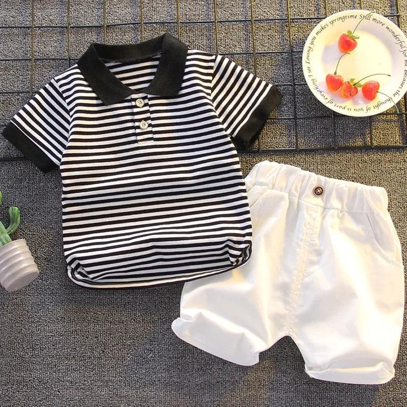 Fashion Boys Clothes Sets Toddler Kids Polo T-shirt + Shorts Children's Clothes