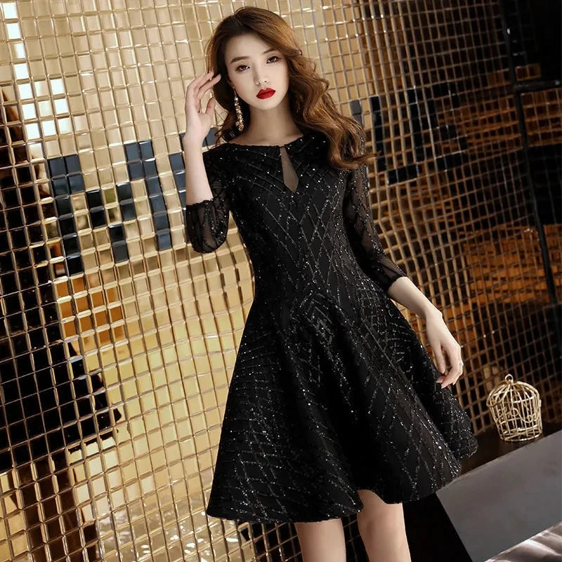 Evening Dress Women's 2024 New Black Dinner Party Cocktail Party Birthday Dresses Female Fashion Elegant Autumn Short Vestidos