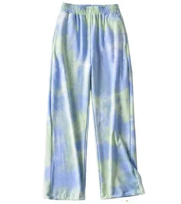 Thai Print Heart Wide Leg Pants Women Summer Thin Loose plus Size High Waist Slimming Long Trousers Casual Fashion plus Size