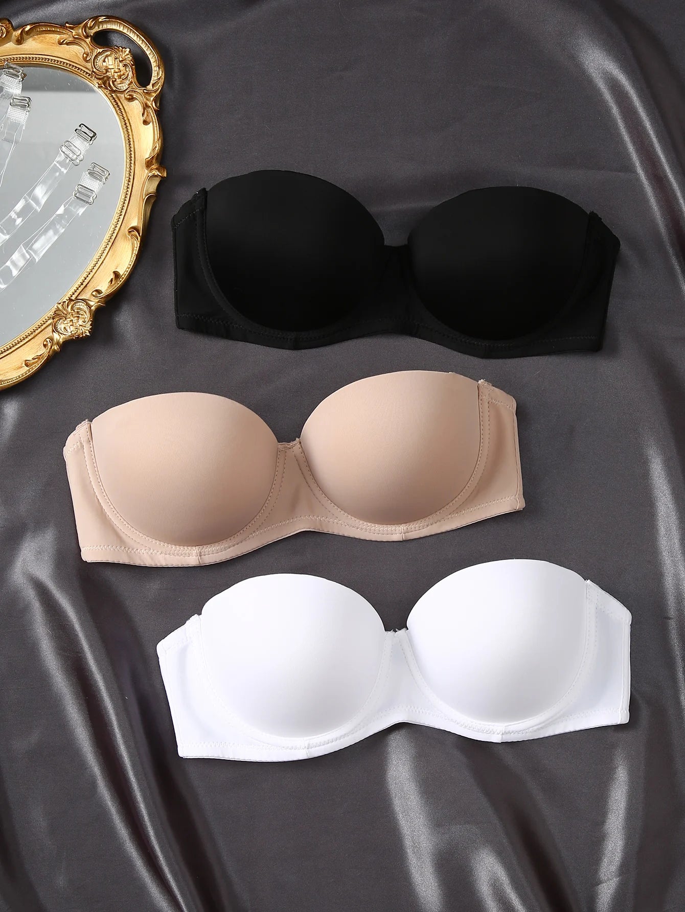 Women's Strapless Bra with Side Support for Underarm Control Non-Slip, Invisible, Comfortable,Versatile Can Be Worn as Outerwear