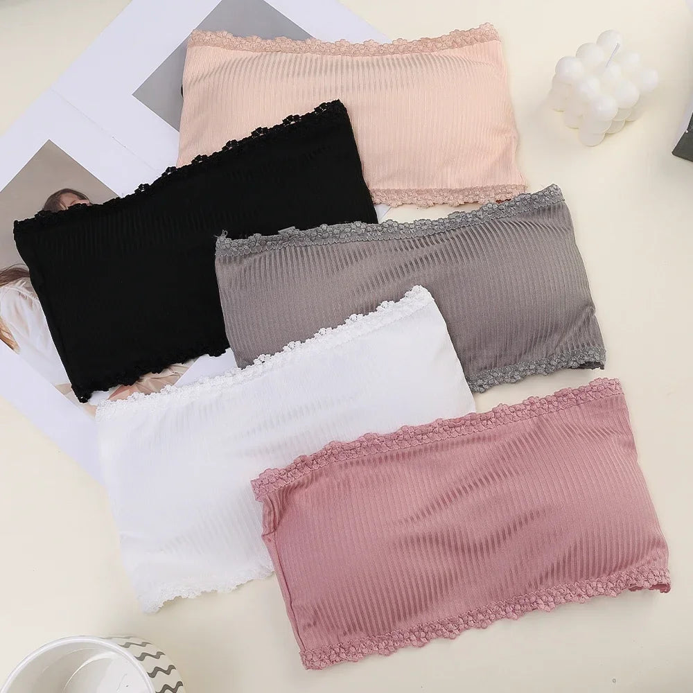 Summer Strapless Women Bras Back Lace Sexy Chest Tops Seamless Breathable Underwear Brassiere Solid Invisible Chest Wraps Bra