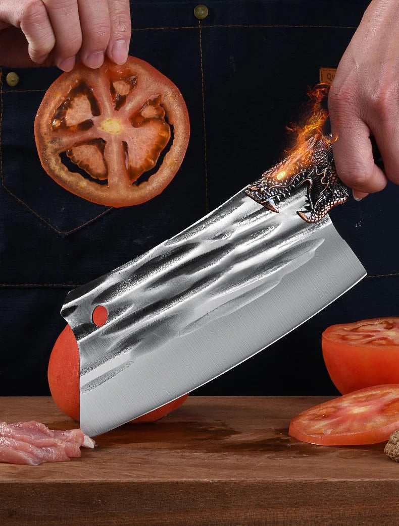 Loong Head Handle Chopping Knife Handmade Forged Bone Knife Butcher Chef's Slicing Knives Cleaver Cooking Knife Kitchen Utensil