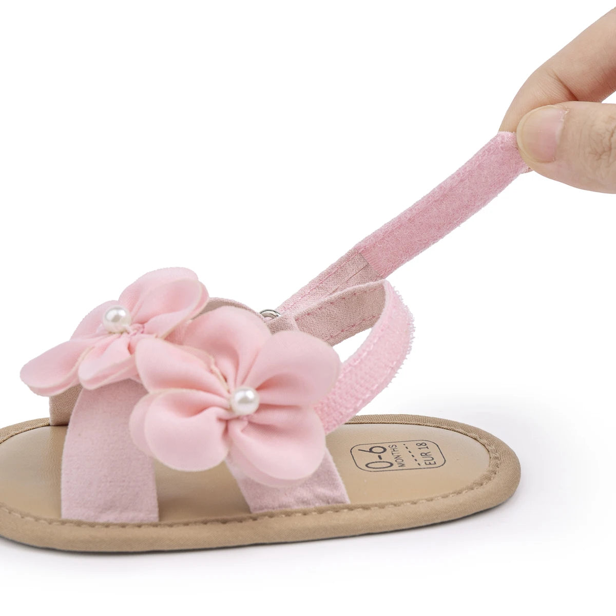 Baby Girls Shoes Flowers With Pearls Summer Cool Princess Sandals Lightweight Comfortable Soft Anti-slip Flat Sole