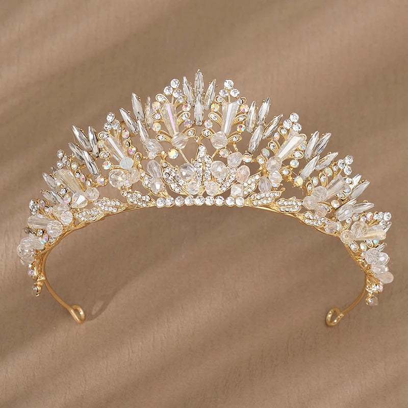 Efily Gold Color Wedding Tiaras and Crowns for Pearl Rhinestone Headband Bride Headpiece Jewelry