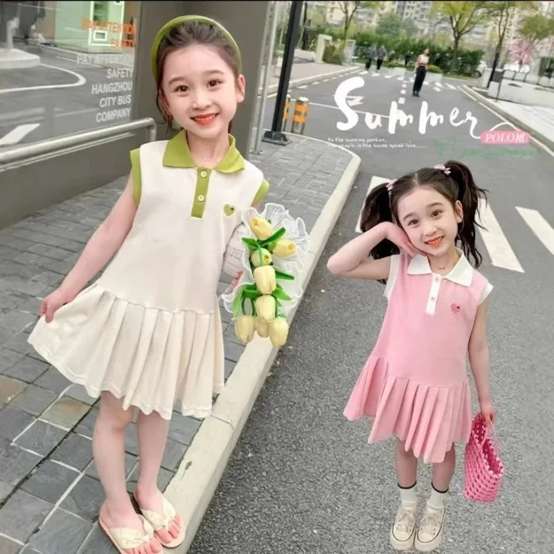 Summer Turn-Down Collar Kids Clothes Fashion Toddler Baby Girls Clothing Summer Dress Girl Clothes