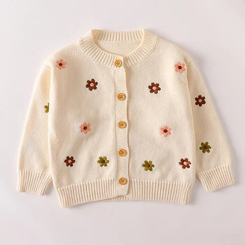 Winter Spring Baby Knitted Clothing Long Sleeved Floral Embroidery Knitting Coat Newborn Baby Girls Knitting Cardigan Sweater (Available)