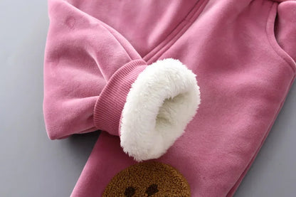 3Pcs Boys Suit Autumn And Winter Baby Girl Clothes Fleece Thickened Keep Warm Sets For Children Cute Bear Embroidery Clothing