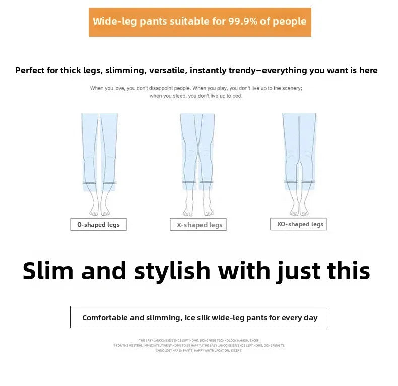 Ice Silk Wide Leg Pants Women's Summer  New High Waist Drape Loose Slimming Straight Bla Floor-Length Casual Trousers