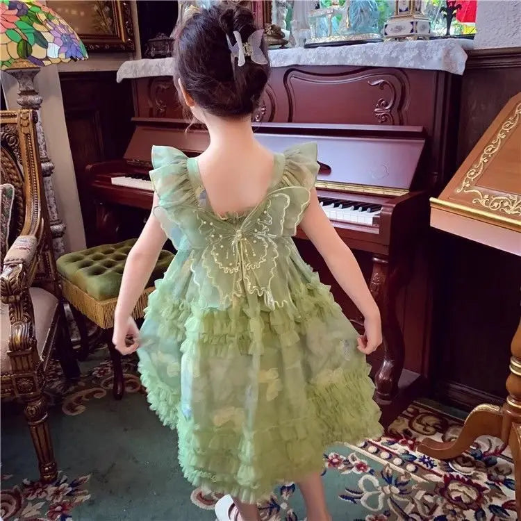 Baby Girls' Summer and Spring New Dress Butterfly Mesh Princess Fashion and Beautiful Kids Outwear Evening Dress