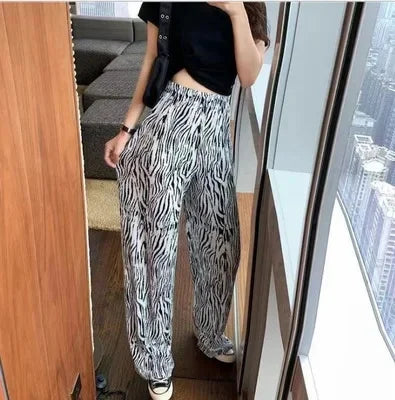 Thai Print Heart Wide Leg Pants Women Summer Thin Loose plus Size High Waist Slimming Long Trousers Casual Fashion plus Size