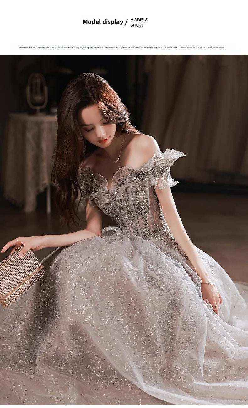 Banquet Evening Dress for Women New Style Spring and Summer One Shoulder Elegant Annual Meeting Host Fairy Style Birthday Dress