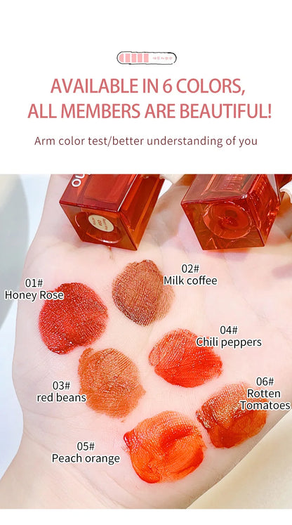 PEACHWHO Ruby Velvet Foggy Lip Glaze Matte Lip Stain Moisturizing Longlasting Waterproof Natural Smooth Silky Lipstick Cosmetics