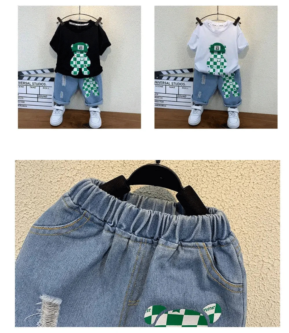 New Selling Summer Baby Boys Clothing Sets Tops bear T-shirt +Short Pants 2 Pieces Set Kids
