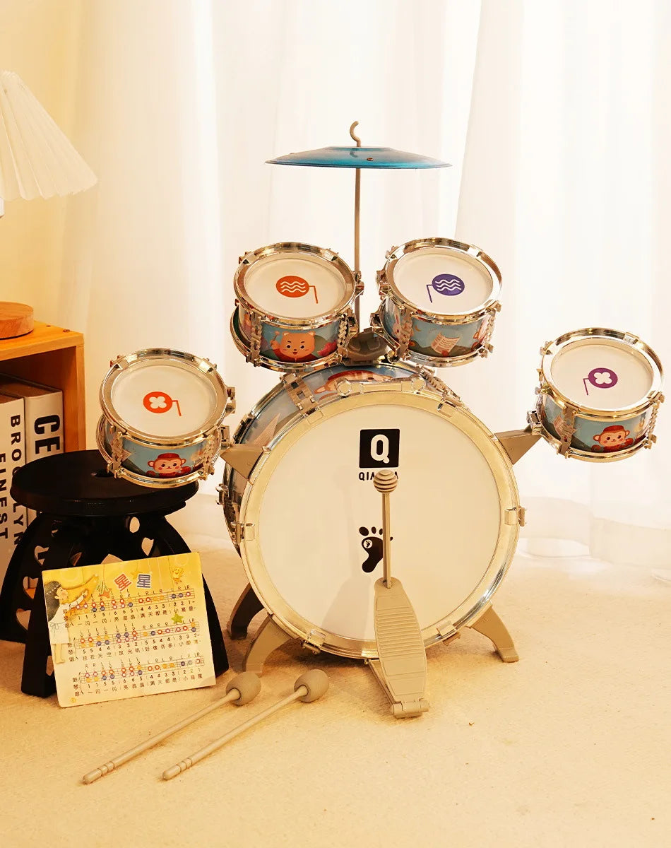 New Drum Set Drum Set Toy with Stool Pedal Percussion Drum Toy Early Educational Gift for Boys and Girls