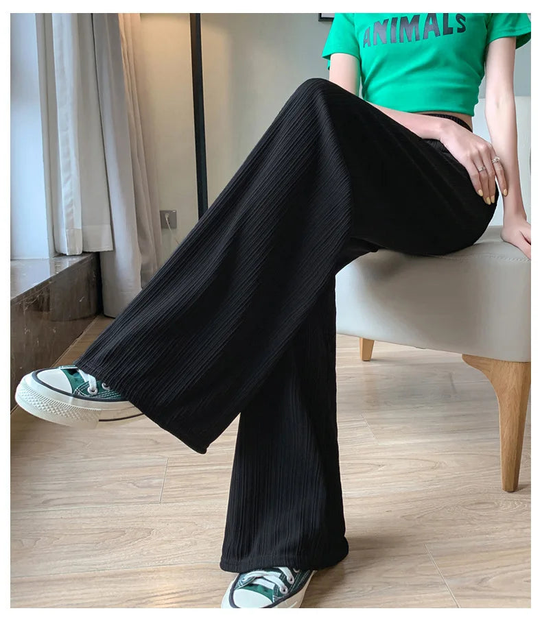 Thin Summer Wide-leg Pants Ice Filament Permeability Women Spring  Women Elastic Waist Stright Long Wide Leg Pants Casual Female