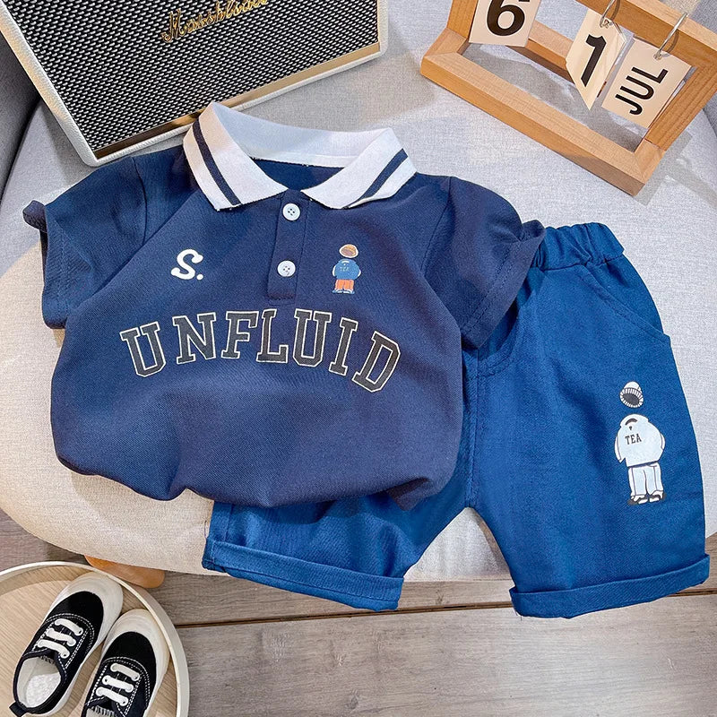 Fashion Boys Clothes Sets Toddler Kids Polo T-shirt + Shorts Children's Clothes