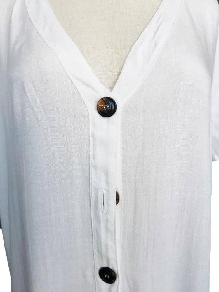 SUNFORYOU Cover-ups  Tunic For Beach Button Rayon V neck Beach Shirt Swimsuit Cover Up Vestido Sarong Beachwear Women Pareo