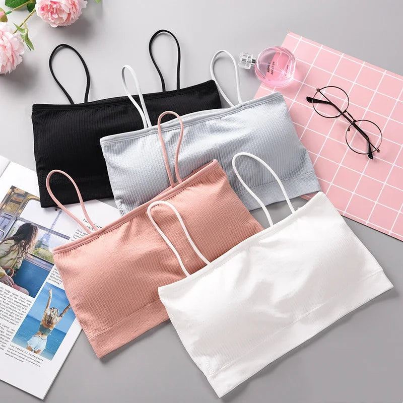 Summer Tube Bras For Women Sexy Seamless Underwear Crop Tops Sexy Lingerie Silky Bandeau Bra Removable Pads Intimates