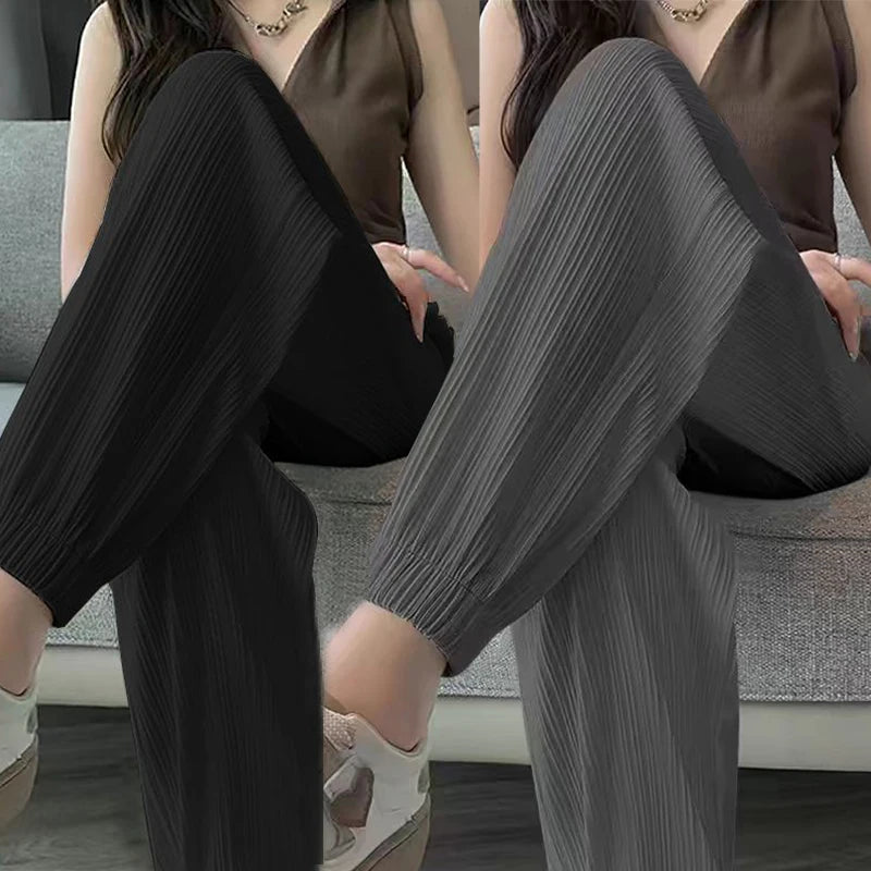 Thin Casual Wide Leg Harem Ankle-Length Pants Solid Elastic Waist Women New In ClothingSweet Streetweat Summer Long Trousers OL