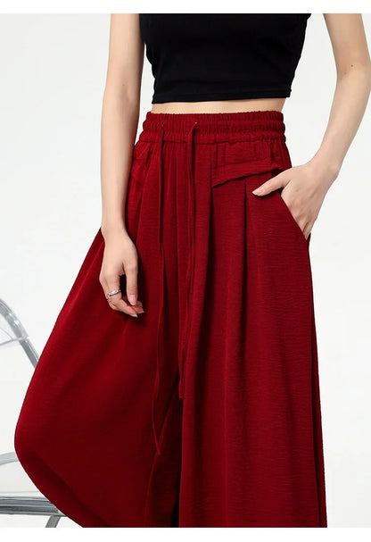 High Waist Wide Leg Pants Women's Ice Silk Loose Fit Casual Trousers Skirt Spring Summer New Style Sliko Moutain Lazy Pants