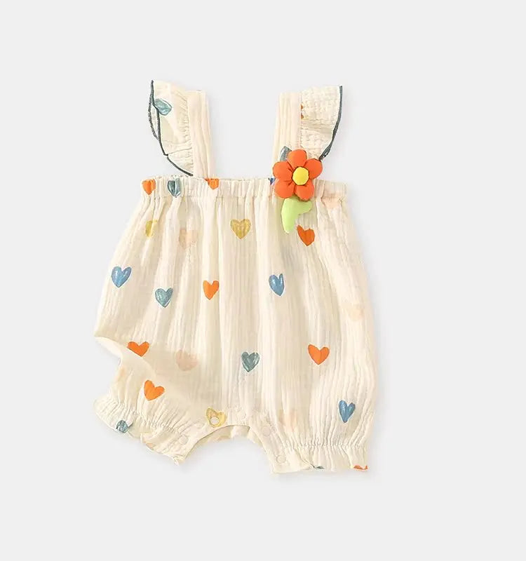 Summer Sweet Sle Baby Girl Rer Print Thin Svel Clothes for Babies Heart Pattern Cler Suit Casual Summer Outfit (Available)