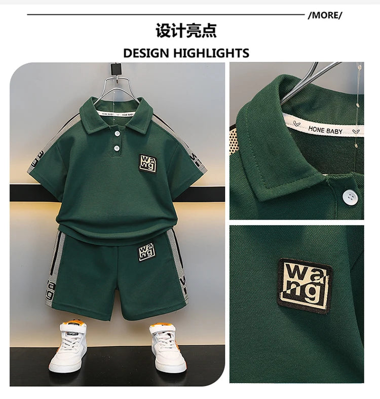 Boys Summer Polo Shirt Set New Baby Short-sleeved Two-piece Set Boys Children's Foreign Children's Clothing