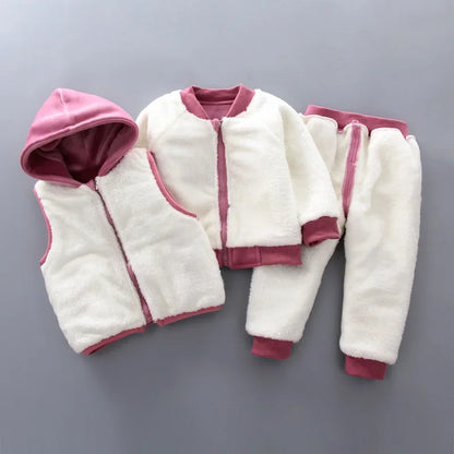 3Pcs Boys Suit Autumn And Winter Baby Girl Clothes Fleece Thickened Keep Warm Sets For Children Cute Bear Embroidery Clothing
