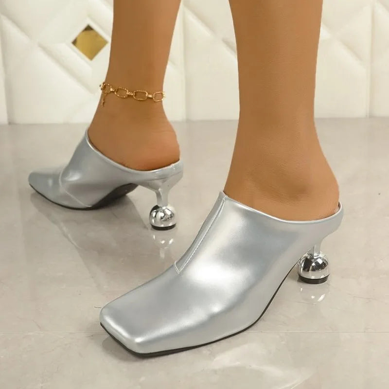 Women's Slippers Square Toe Special-shaped Heel Women's Mules  Spring Sling-Heel Formal Pumps Outdoor Zapatillas De Mujer