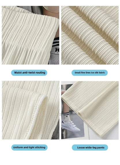 Korea Dongdaemun Ice Silk Wide-leg Pants Women's Thin Slimming Floor Pants White Striped Pants Y2K Fashion Pants Baggy