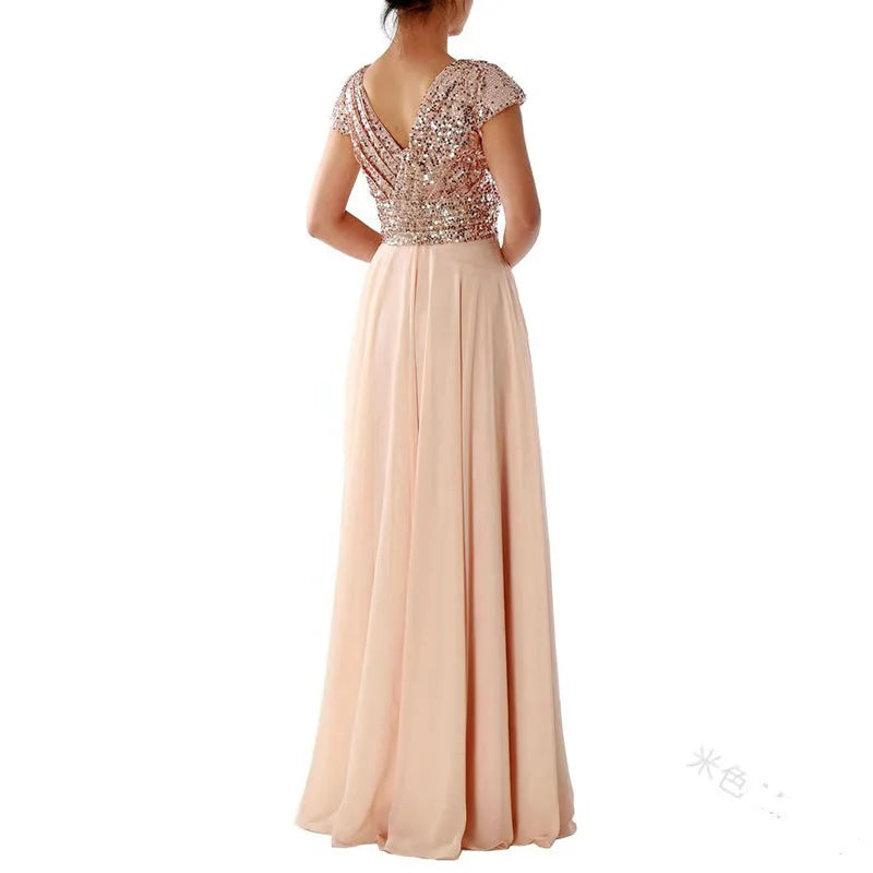Women Formal Evening Dress Sexy Sequined V Neck Floor-length Dresses for Party Gatherings Banquets Proms Weddings Formal Events