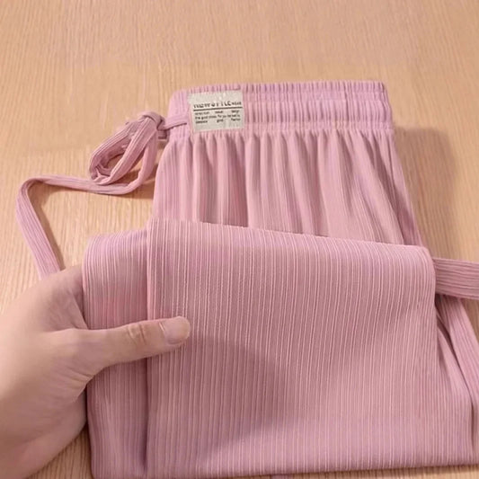 Women's Summer Loose Straight Leg Ice Silk Wide Leg Pants Thin Breathable Slimming Long Trousers Casual Loose Fit plus Size